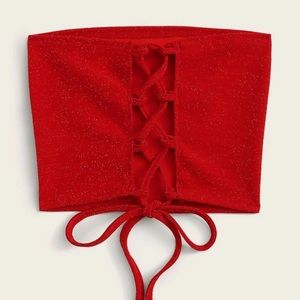 Glitter Laced Up Tube Top - Red